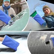 Autoškrabka na ľad a sneh s teplou rukavicou