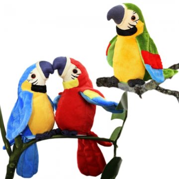 Plyšový hovoriaci papagáj - opakuje vety a máva krídlami